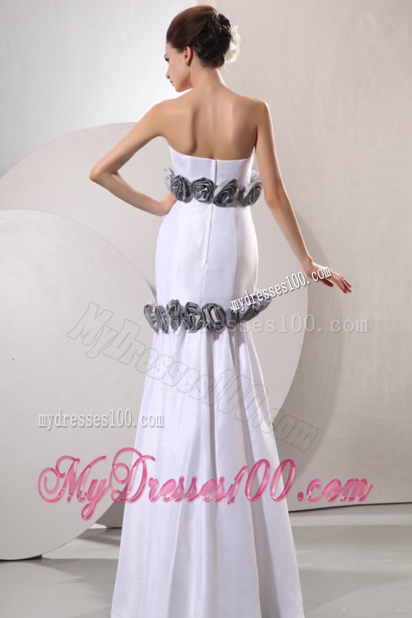 Column Strapless Floor-length Wedding Dress with Gray Hand Made Flowers