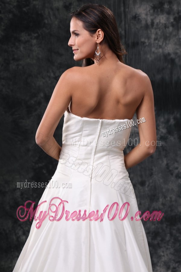 Column Strapless Ruching Court Train Taffeta Wedding Dress