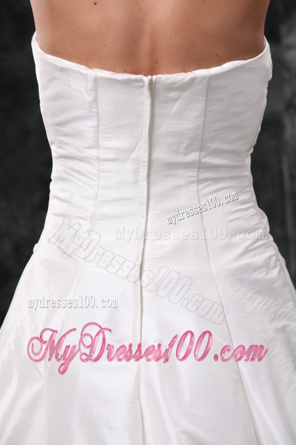 Column Strapless Ruching Court Train Taffeta Wedding Dress