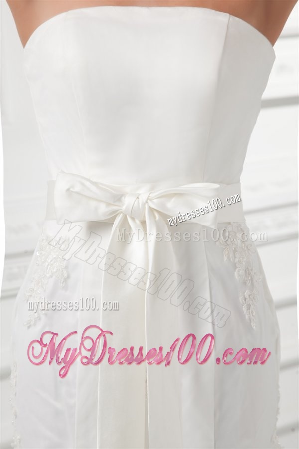 Court Train Mermaid Strapless Lace Wedding Dress with Sash
