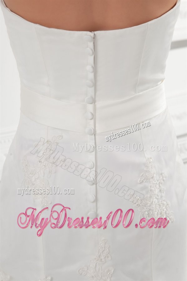 Court Train Mermaid Strapless Lace Wedding Dress with Sash