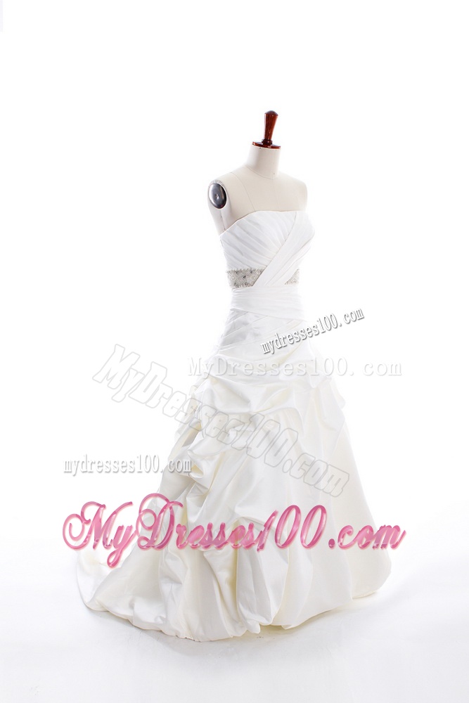Custom Made A Line Strapless Wedding Dresses with Beading