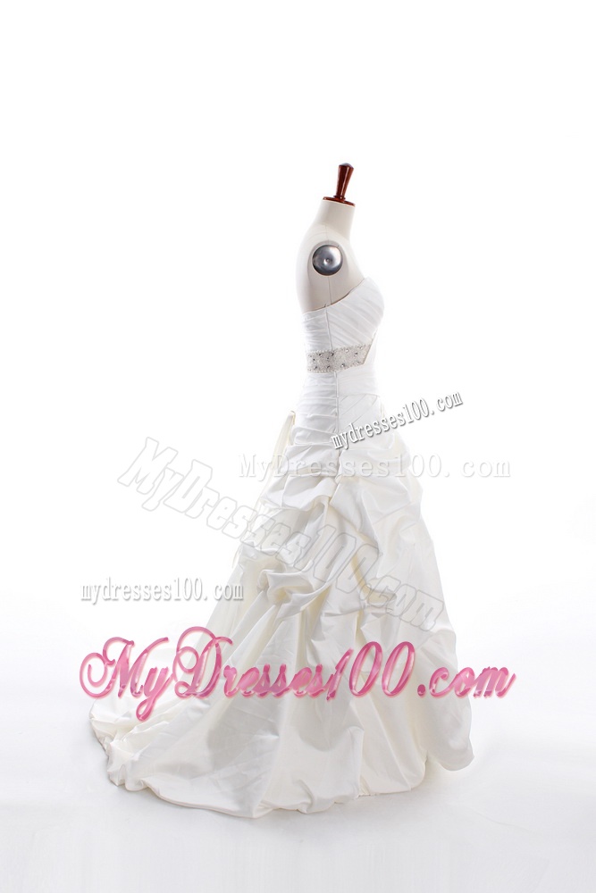 Custom Made A Line Strapless Wedding Dresses with Beading