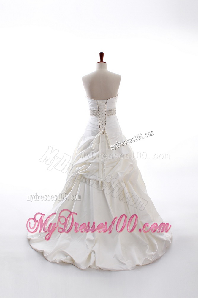 Custom Made A Line Strapless Wedding Dresses with Beading
