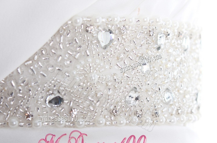 Custom Made A Line Strapless Wedding Dresses with Beading