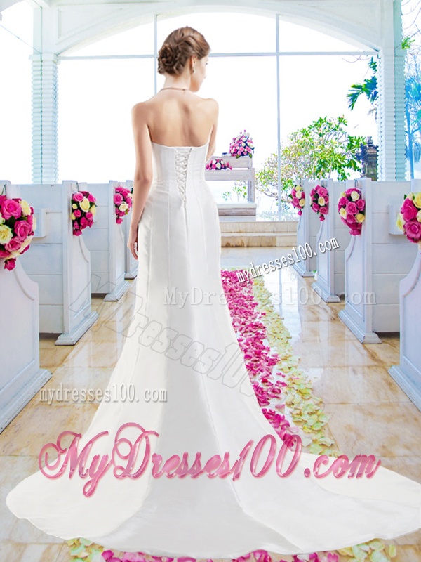 Discount Column Bridal Gowns with Belt and Appliques