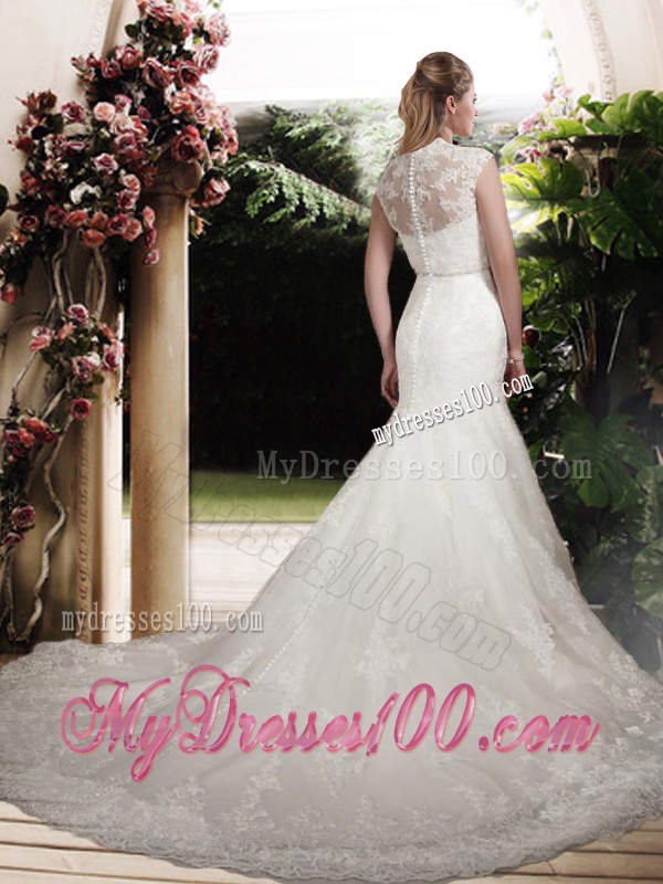 Elegant Mermaid Scoop Wedding Dresses with Beading and Belt