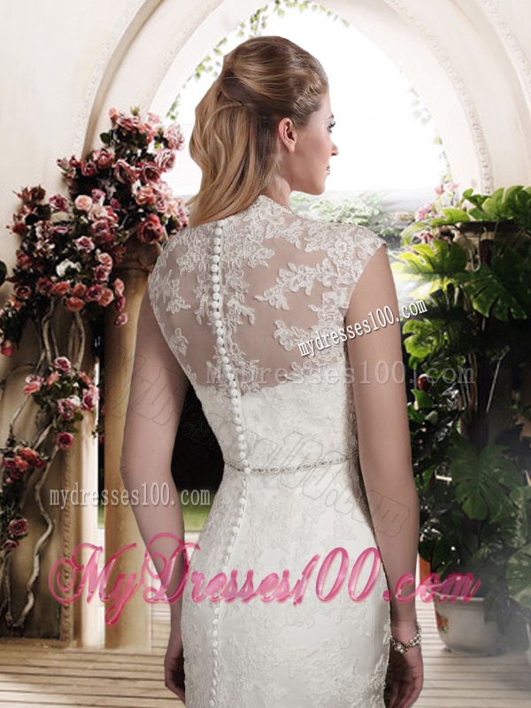 Elegant Mermaid Scoop Wedding Dresses with Beading and Belt