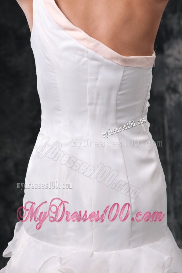 Elegant One Shoulder A-Line Ruffles Brush Train Organza Wedding Dress
