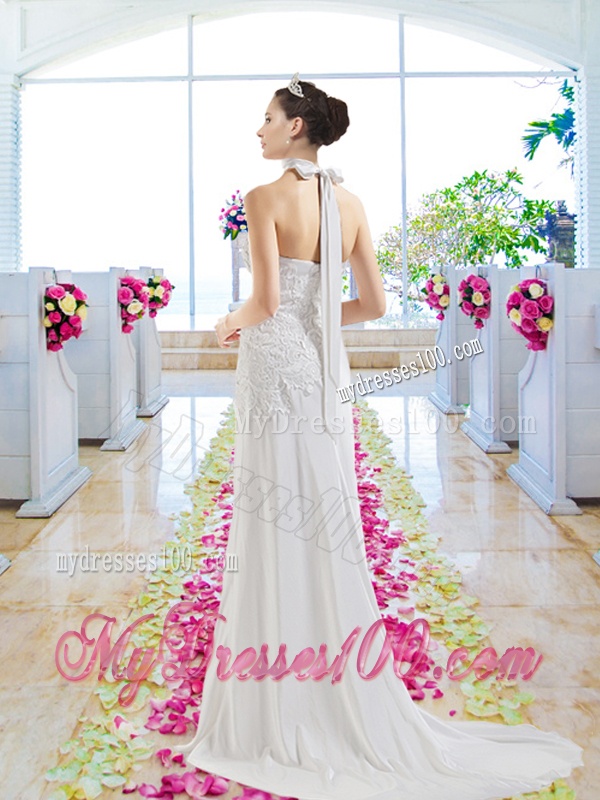 Elegant Strapless Laced Wedding Dresses with Court Train