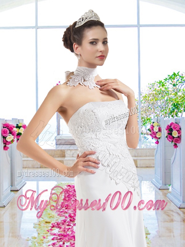 Elegant Strapless Laced Wedding Dresses with Court Train