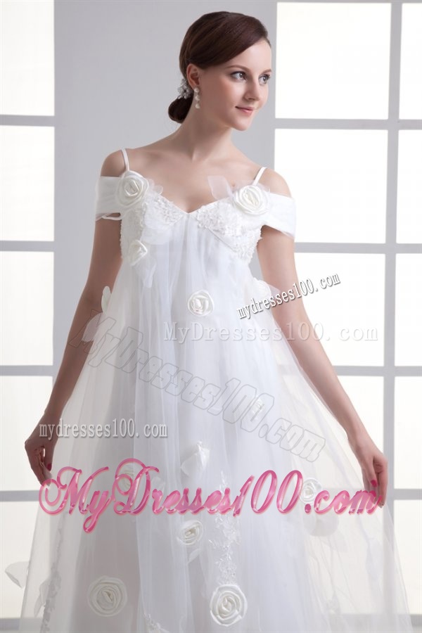 Empire Spaghetti Straps Lace Brush Train Wedding Dress