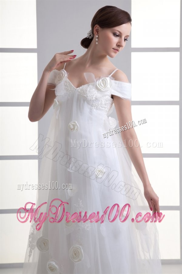 Empire Spaghetti Straps Lace Brush Train Wedding Dress