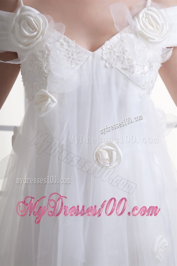 Empire Spaghetti Straps Lace Brush Train Wedding Dress