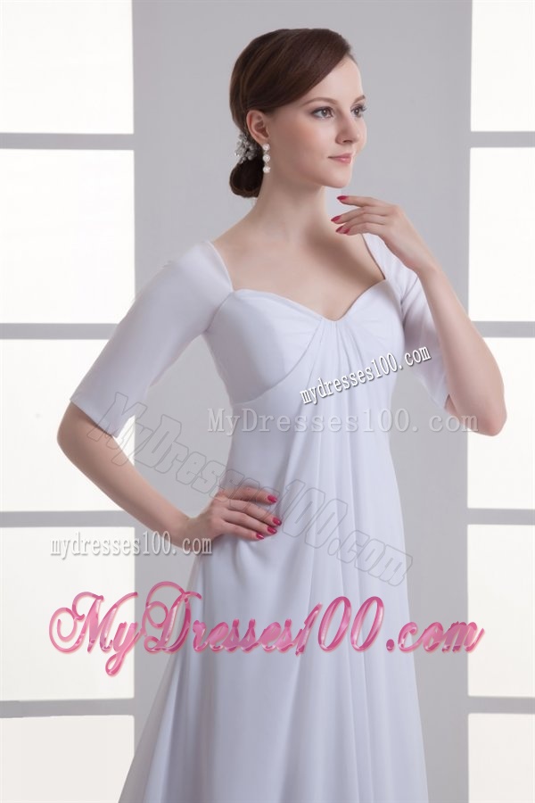 Empire Square Half Sleeves Chiffon Court Train Wedding Dress
