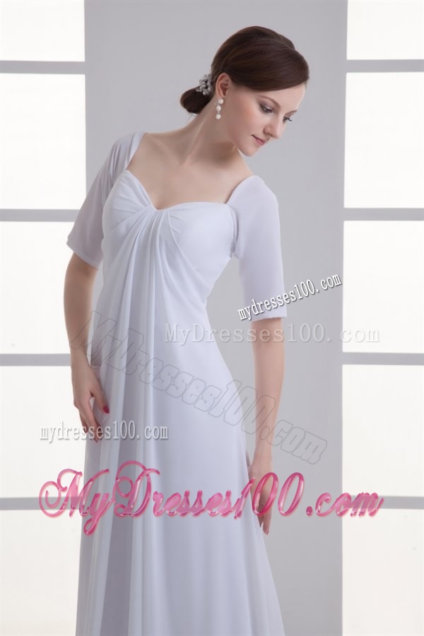 Empire Square Half Sleeves Chiffon Court Train Wedding Dress