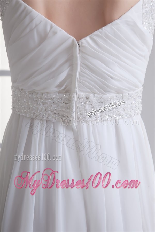 Empire Square Half Sleeves Chiffon Court Train Wedding Dress