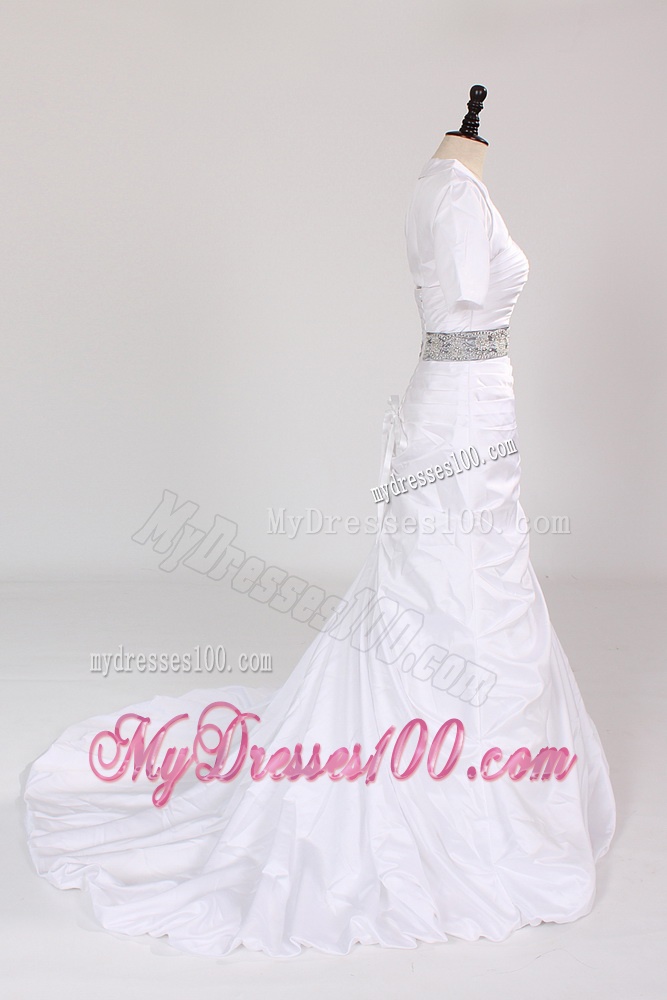 Exclusive 2016 Strapless Court Train Wedding Dresses with Beading