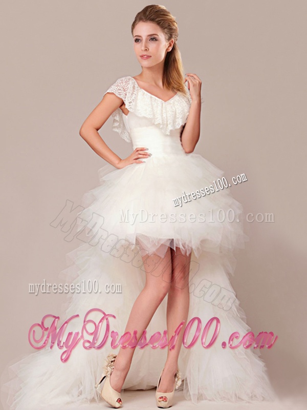 Fashionable High Low Detachable Wedding Dresses with Lace and Ruffles