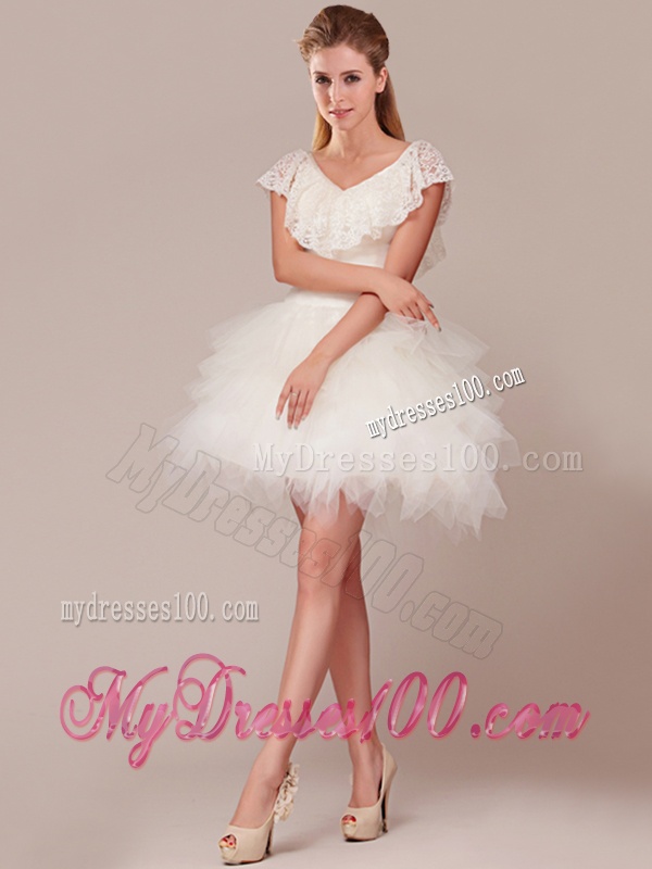 Fashionable High Low Detachable Wedding Dresses with Lace and Ruffles