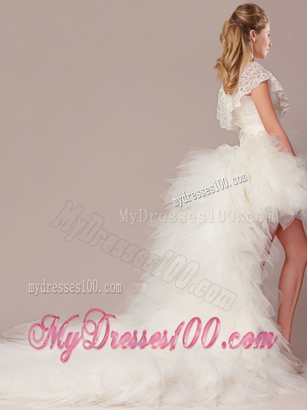 Fashionable High Low Detachable Wedding Dresses with Lace and Ruffles