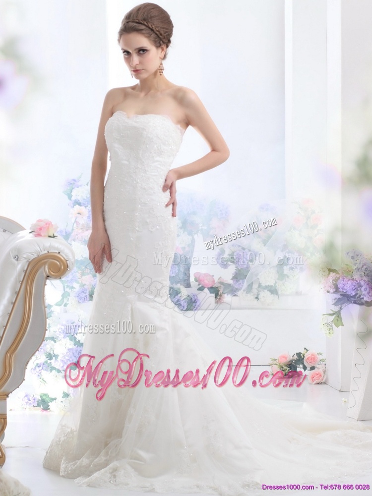Fashionable Lace White Wedding Dress with Brush Train for 2016