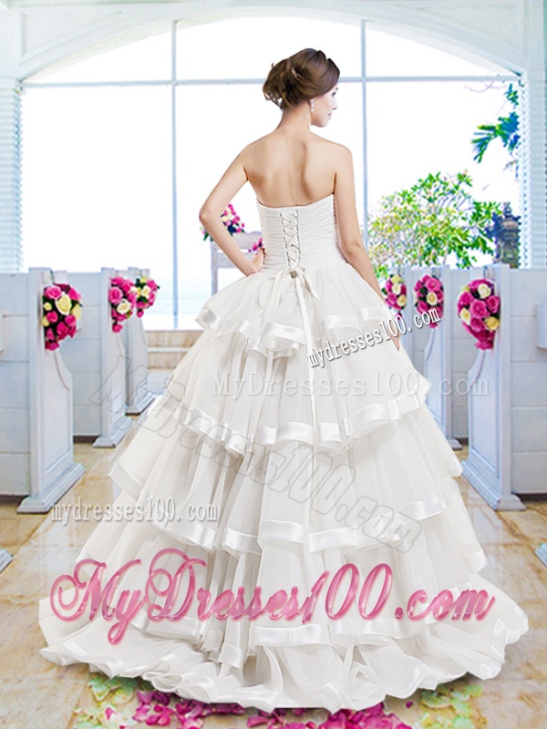 Fashionable Ruffled Layers Bridal Dresses with Brush Train