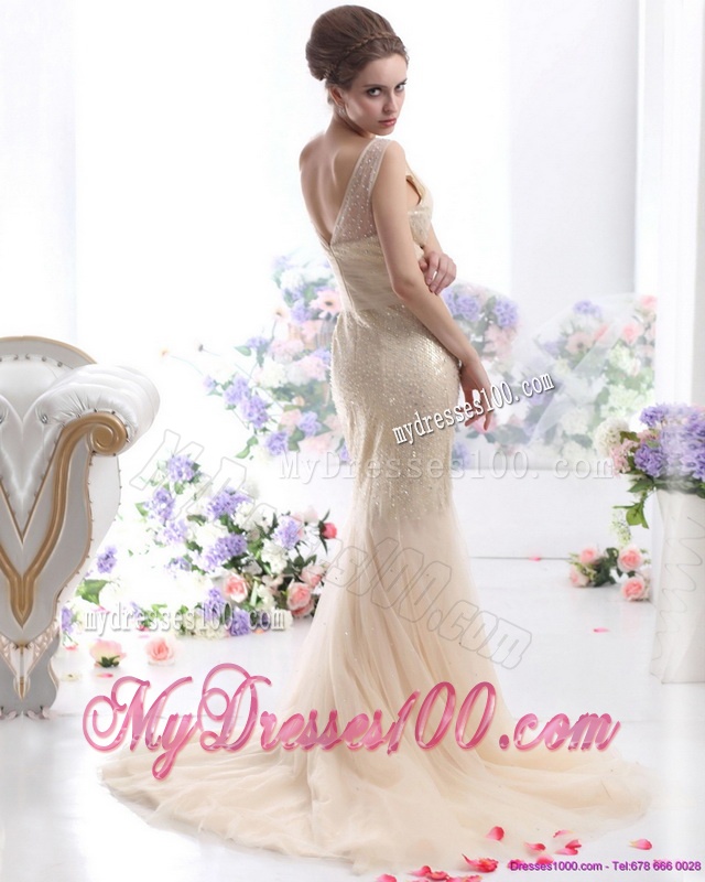 Gorgeous 2016 Beteau Champagne Wedding Dress with Sequins