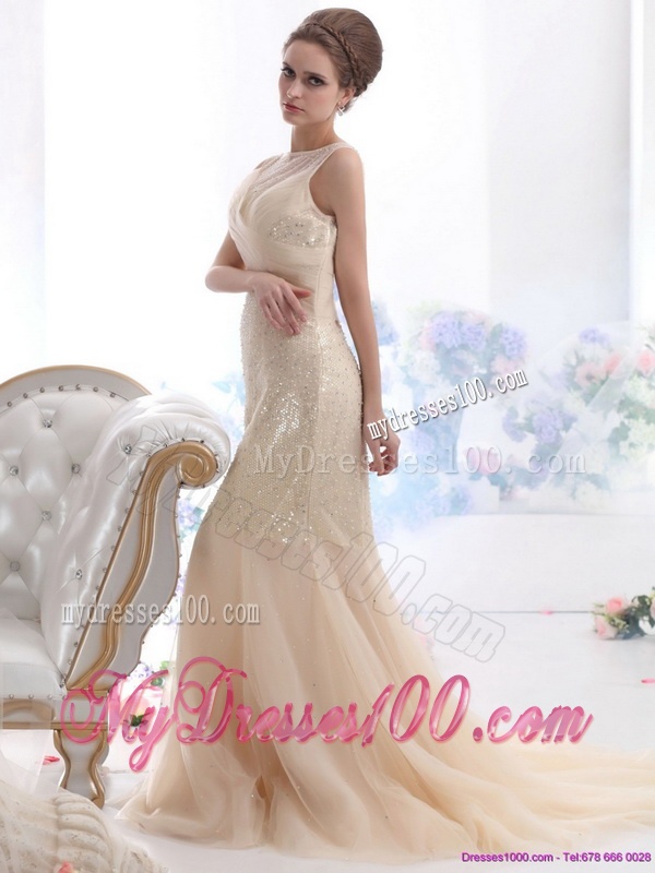 Gorgeous 2016 Beteau Champagne Wedding Dress with Sequins