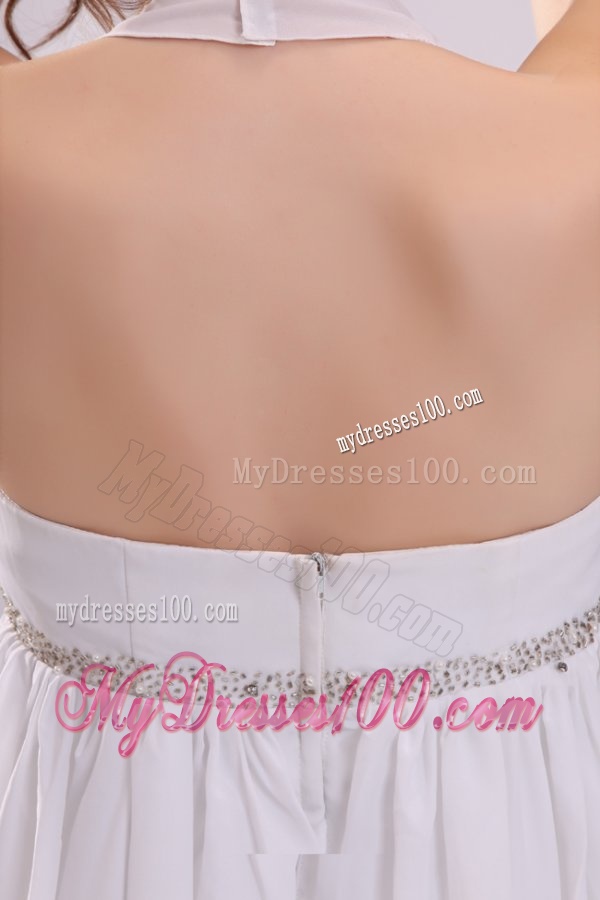 Halter Top Neck Chiffon Empire Beading Wedding Dress with Sweep Train