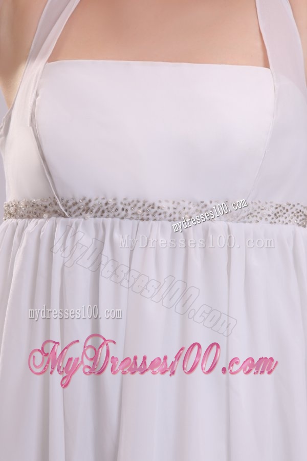 Halter Top Neck Chiffon Empire Beading Wedding Dress with Sweep Train