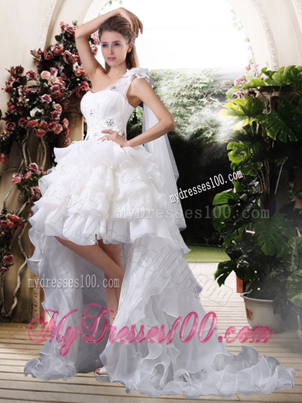 Inexpensive One Shoulder High Low Wedding Dresses with Ruffled Layers