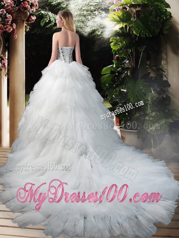 Latest Beading and Ruffles Wedding Dresses with Court Train