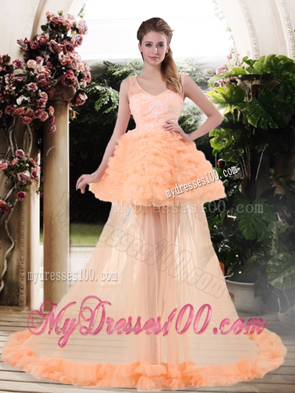 Lovely Ball Gown V Neck Wedding Dresses with Appliques and Ruffles