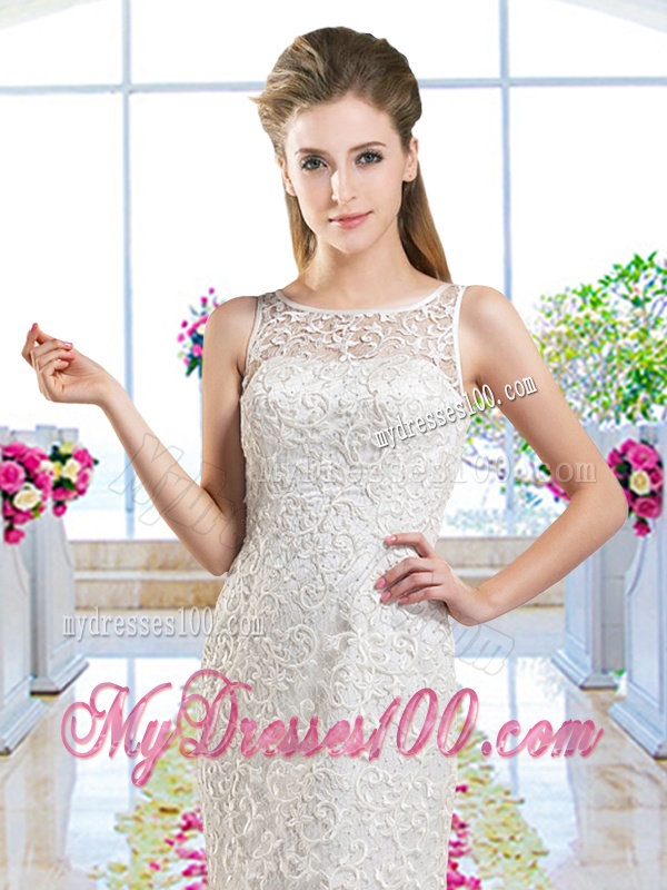 Luxurious Column Scoop Court Train Bridal Gowns with Lace