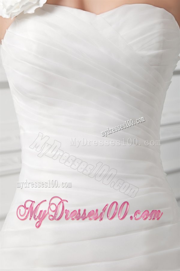 Mermaid One Shoulder Flowers Wedding Dress with Court Train