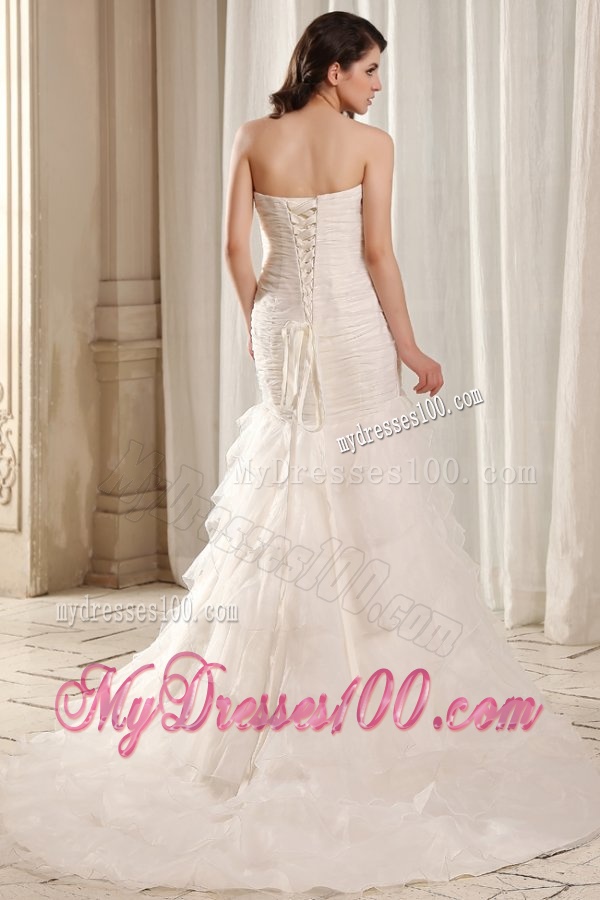 Mermaid Strapless Beading and Ruffles Layered Organza Wedding Dress