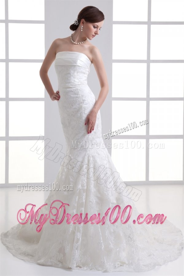 Mermaid Strapless Court Train Wedding Dress with Zipper Up