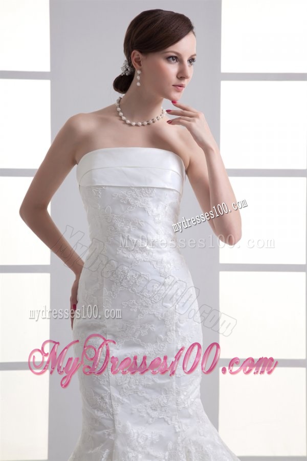 Mermaid Strapless Court Train Wedding Dress with Zipper Up