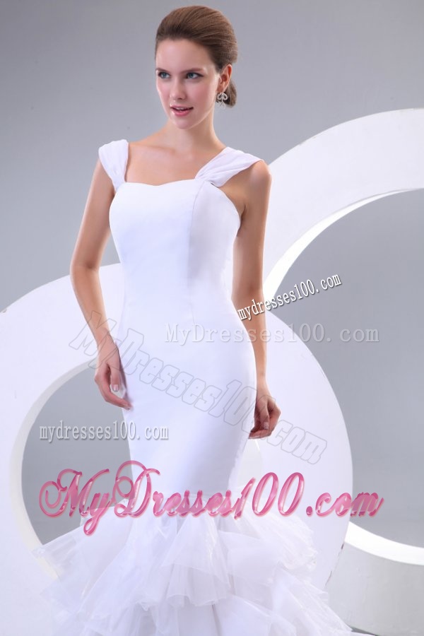 Mermaid Straps Ruffles Organza Chapel Train Wedding Dress