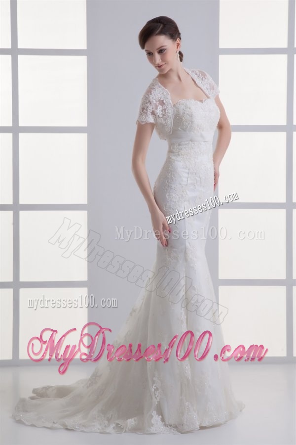 Mermaid Sweetheart Organza Brush Train Zipper Up Wedding Dress with Appliques