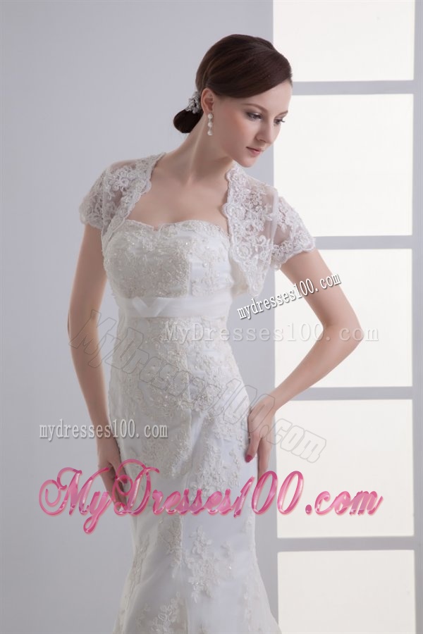 Mermaid Sweetheart Organza Brush Train Zipper Up Wedding Dress with Appliques
