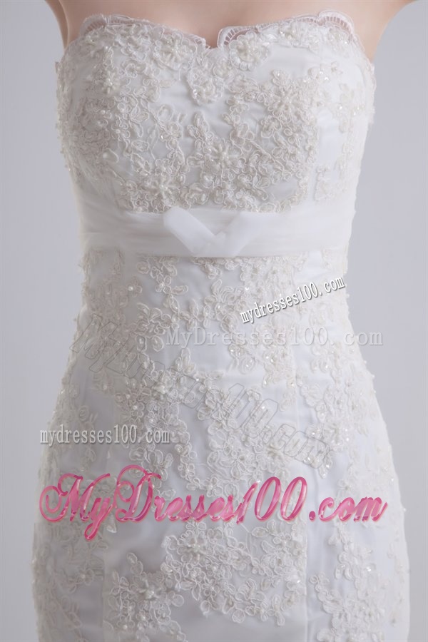 Mermaid Sweetheart Organza Brush Train Zipper Up Wedding Dress with Appliques