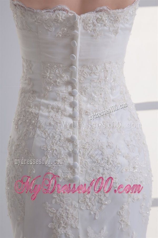 Mermaid Sweetheart Organza Brush Train Zipper Up Wedding Dress with Appliques