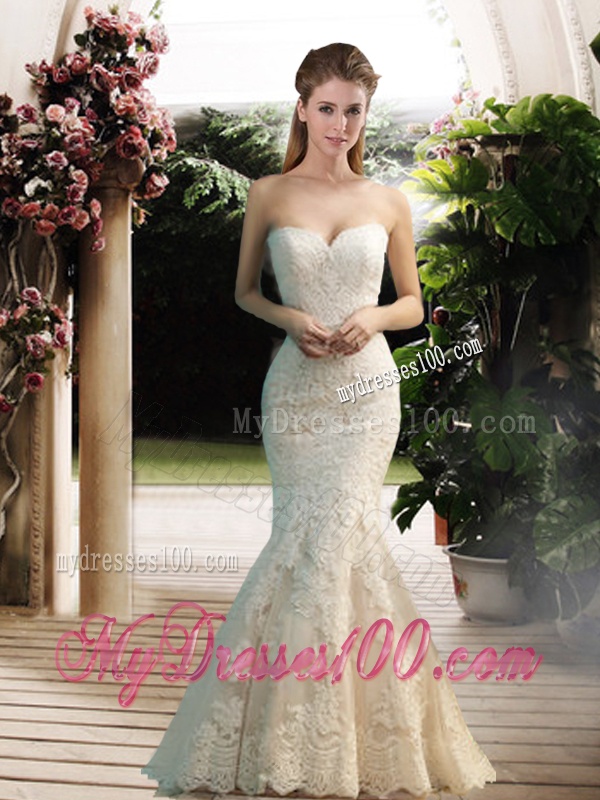 Modest Mermaid Sweetheart Lace Wedding Dresses with Floor Length