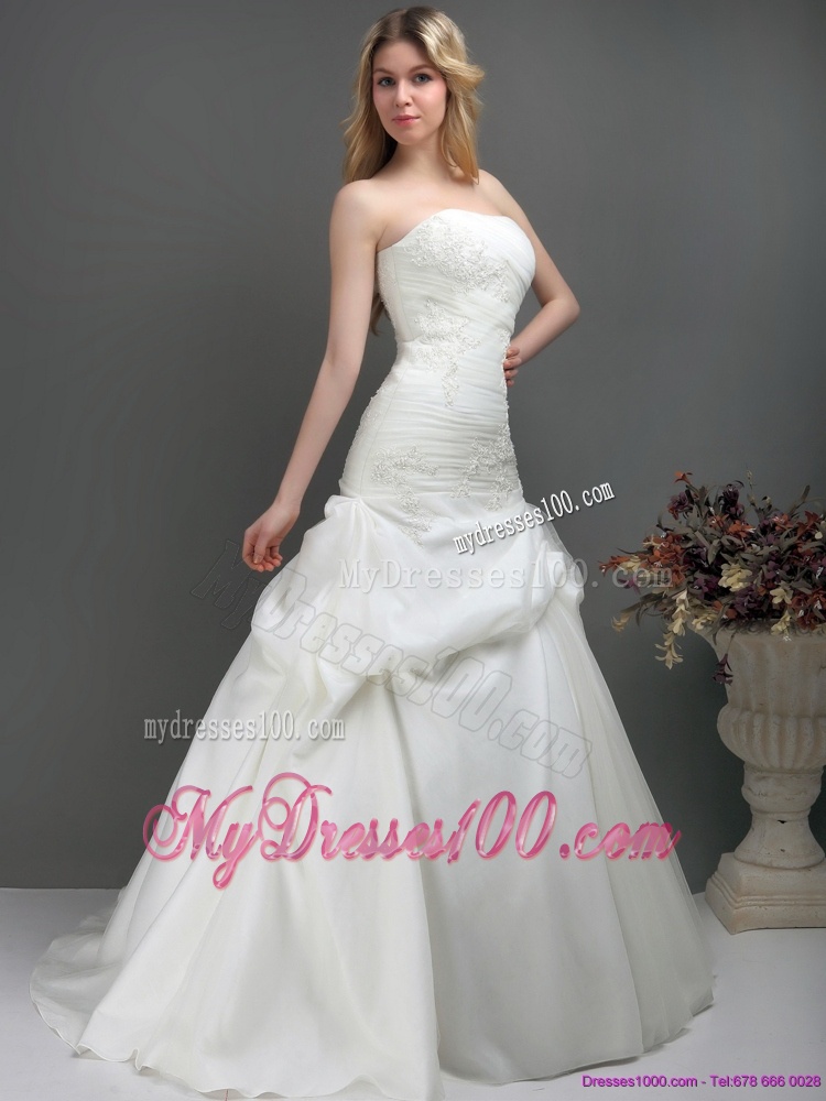 New Style Strapless Wedding Dress with Ruching and Lace for 2016