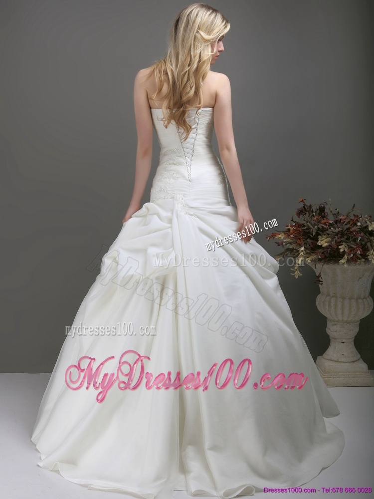 New Style Strapless Wedding Dress with Ruching and Lace for 2016