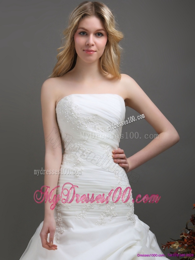 New Style Strapless Wedding Dress with Ruching and Lace for 2016