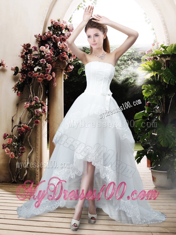 Perfect Bowknot and Lace Wedding Dresses with High Low