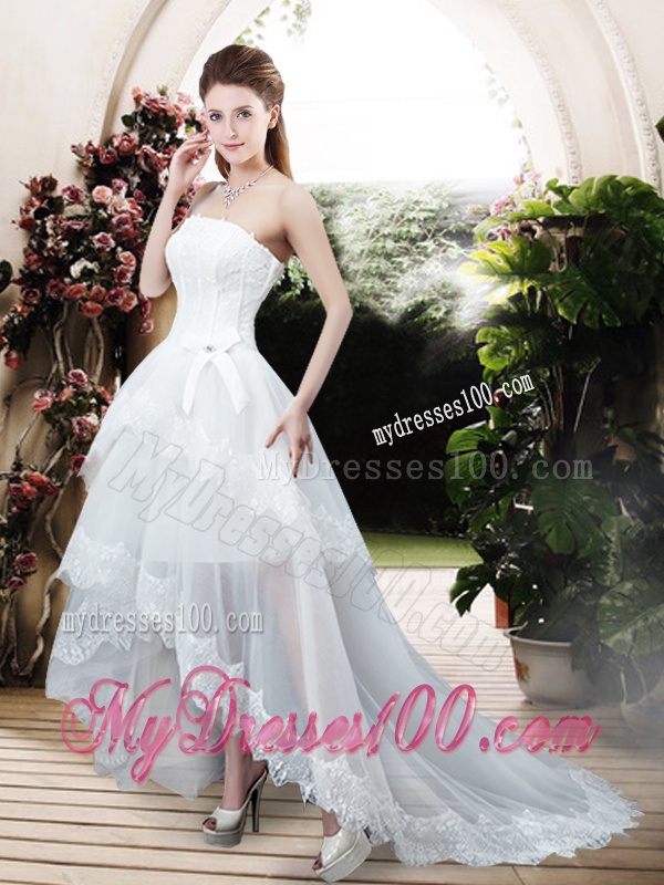 Perfect Bowknot and Lace Wedding Dresses with High Low